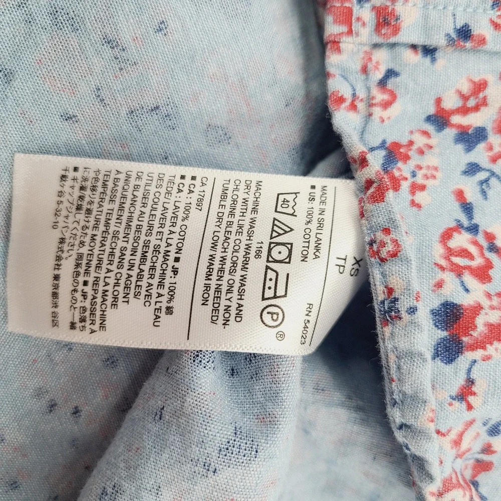 Banana Republic Slim Fit Floral Button Down Short Sleeve Shirt Men's XS Blue Red
